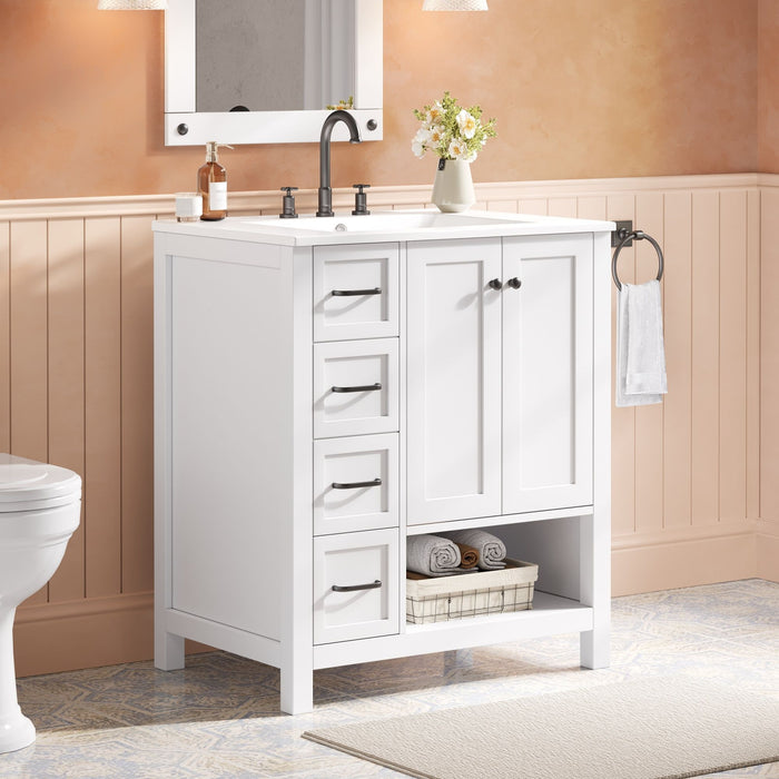 Bathroom Vanity With Sink Top, Bathroom Vanity Cabinet With 2 Doors And 2 Drawers, Open Shelf