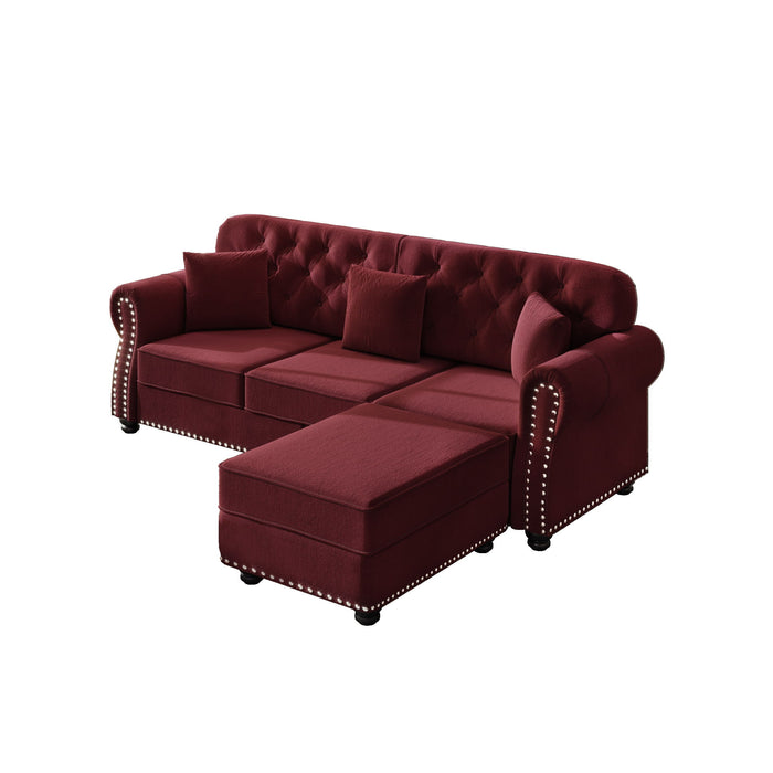 Upholstered 3 Seater Sofa Set With Ottoman