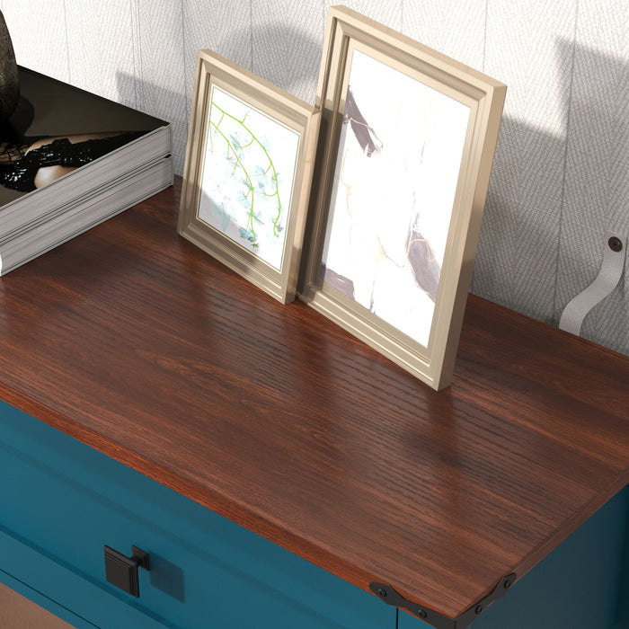 Farmhouse Style Console Table With 2 Drawers And Bottom Storage Shelf