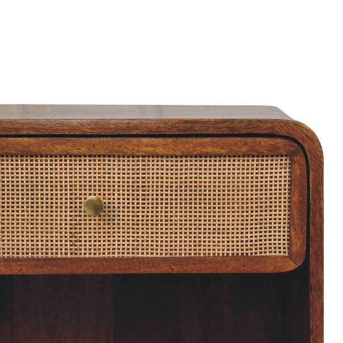 Open Woven Bedside Table, 1 Drawer - Chestnut