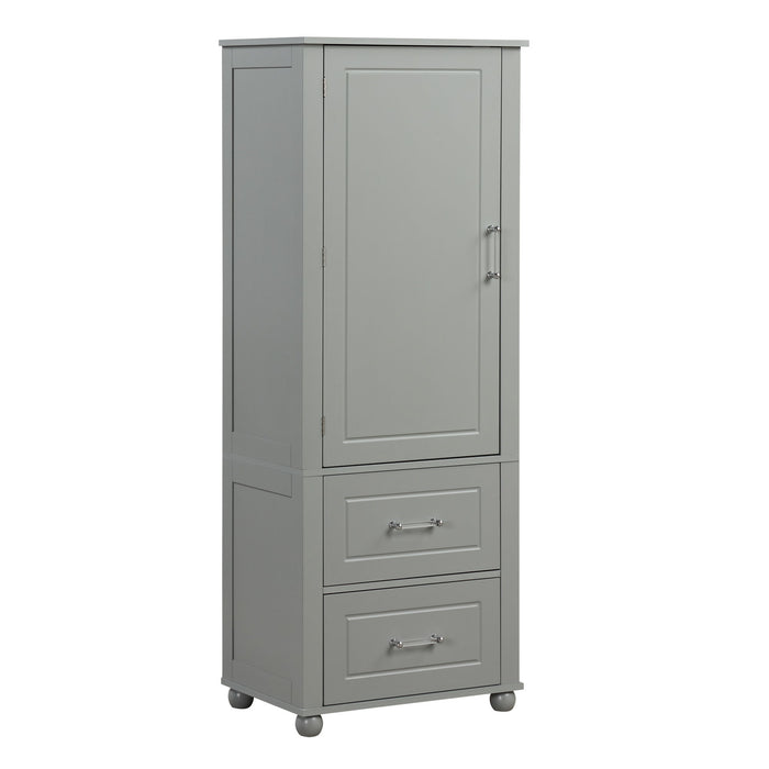 Tall Freestanding Bathroom Storage Cabinet With 2 Drawers And Adjustable Shelf