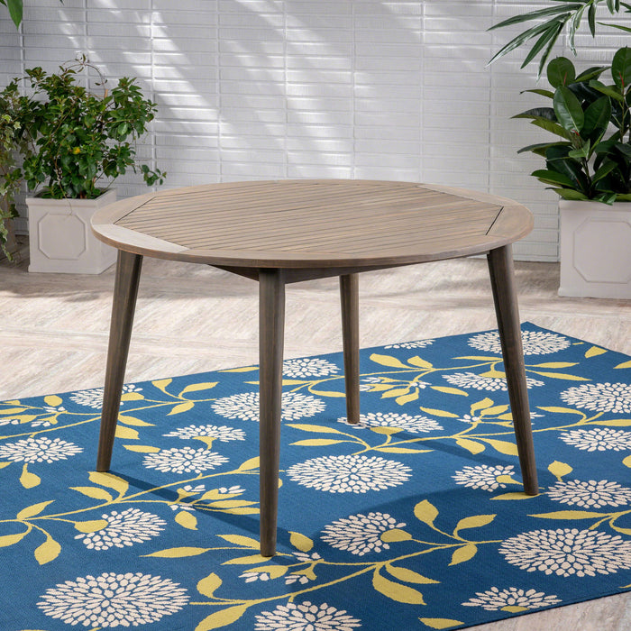 Round Outdoor Patio Table With Slatted Top - Gray