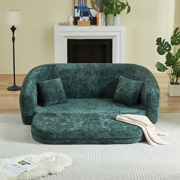 Curved Convertible Sofa, 2 In 1 Fold Out Bed With Pull Out Base And Deep Seat