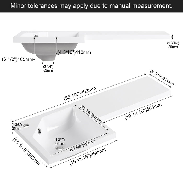 L-Shaped Wall Mounte Floating Bathroom Vanity With Integrated Sink