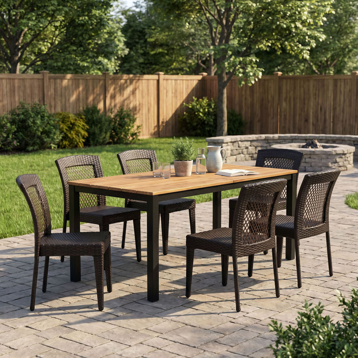 7 Piece Outdoor Dining Set With Table And 6 Chairs - Brown Multi