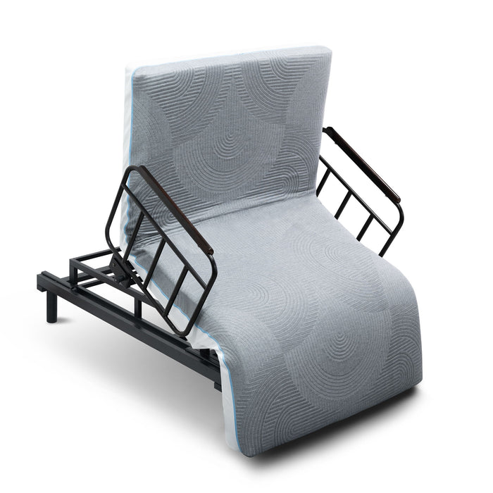 Electric Lift Bed For Seniors With Remote Control, Memory Foam Mattress, Safety Rails & Detachable Tray - Black / Gray