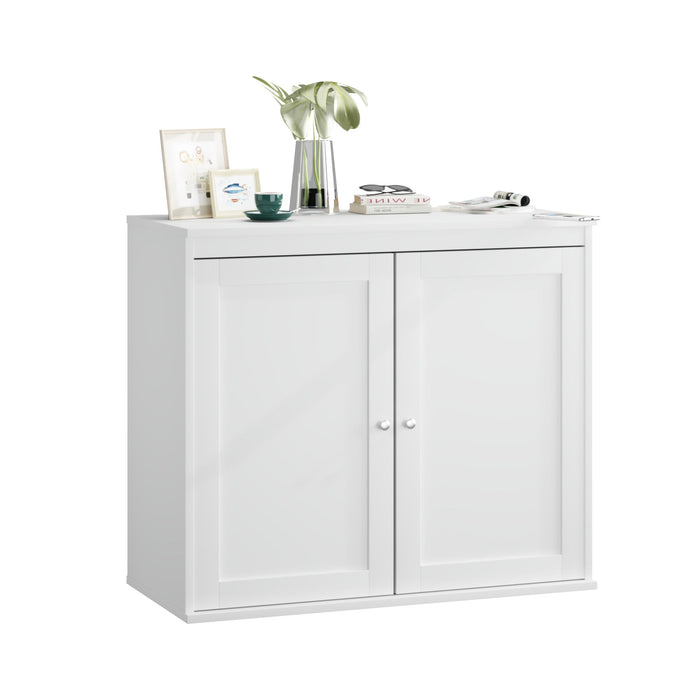 Kitchen Storage Cabinet With Double Doors, Adjustable Shelves, Sideboard Buffet For Dining Room - White