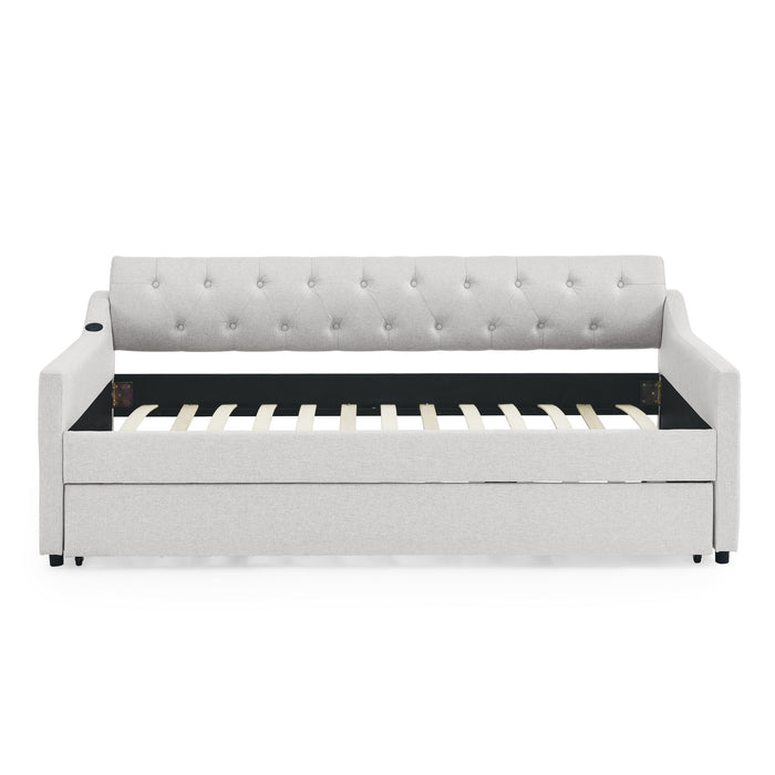 Size Upholstered Daybed With Trundle And USB Charging Armrest