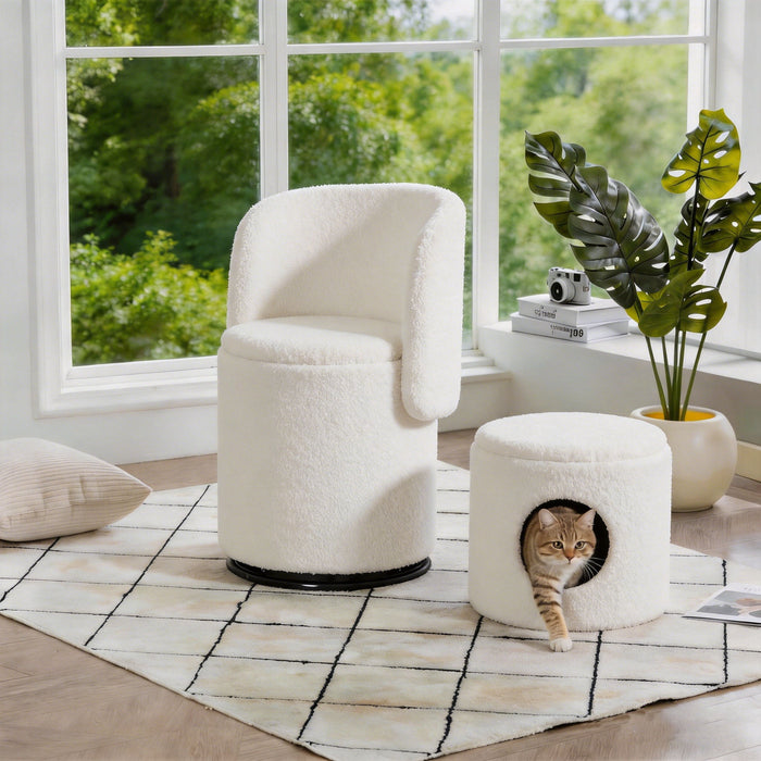Barrel Chair & Built In Storage, 360° Swivel - Beige