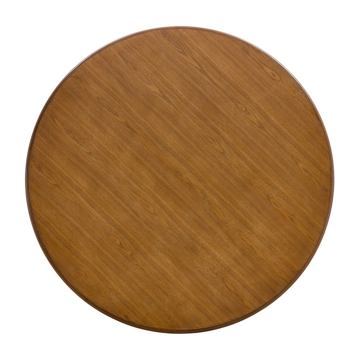 Mid Century Modern Round Dining Table With Metal Legs And Open Shelf