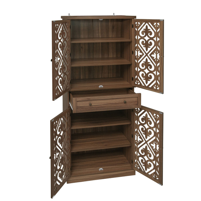 4 Door Cabinet With 1 Drawer, With 4 Adjustable Inner Shelves, Storage Cabinet
