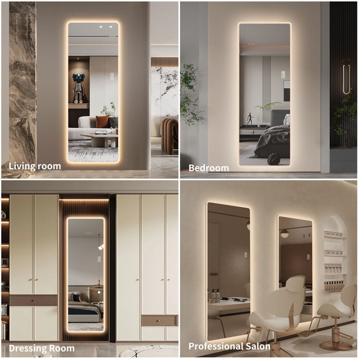 LED Full Length Mirror With Lights, Wall Mounted Full Body Mirror, Dimmable 3 Color Lighting, Anti Fog, Shatter Proof, Memory Function - Clear