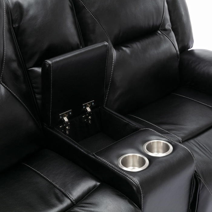 2 Seater Home Theater Recliner Manual Recliner Chair With A LED Light Strip Two Cup Holders And A Storage Box For Living Room