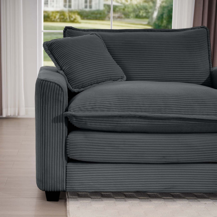 Modern Upholstered 4 Seater Fabric Sofa With Arm And Throw Pillows