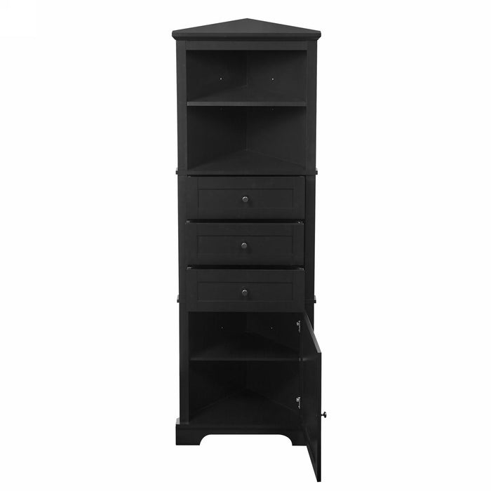 Tall Storage Cabinet With 3 Drawers And Adjustable Shelves For Bathroom
