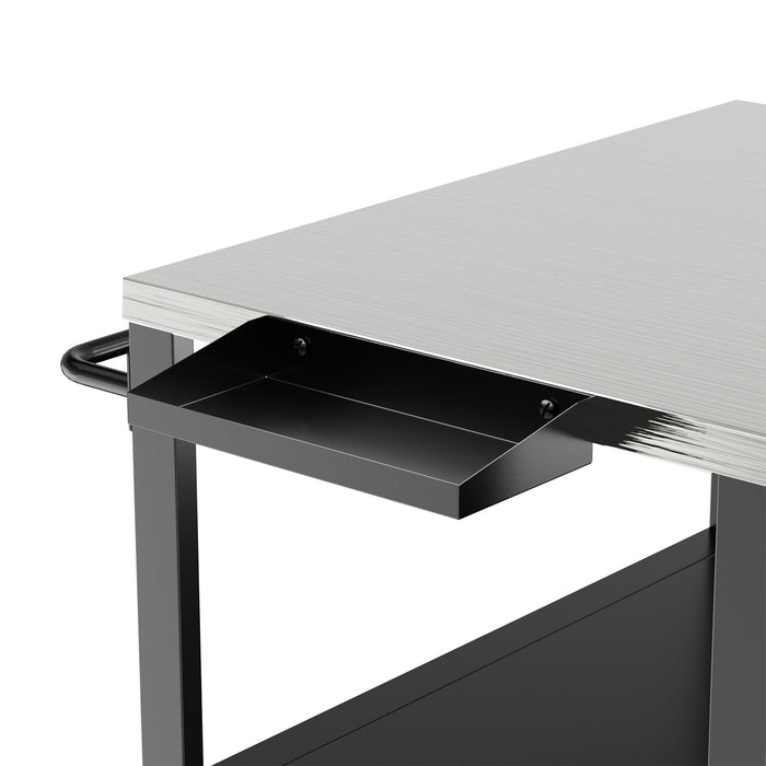 Outdoor Grill Table For Big Egg Style Bbq With Metal Grill Cart And Storage Box And Metal And Stainless Steel - Black / Silver