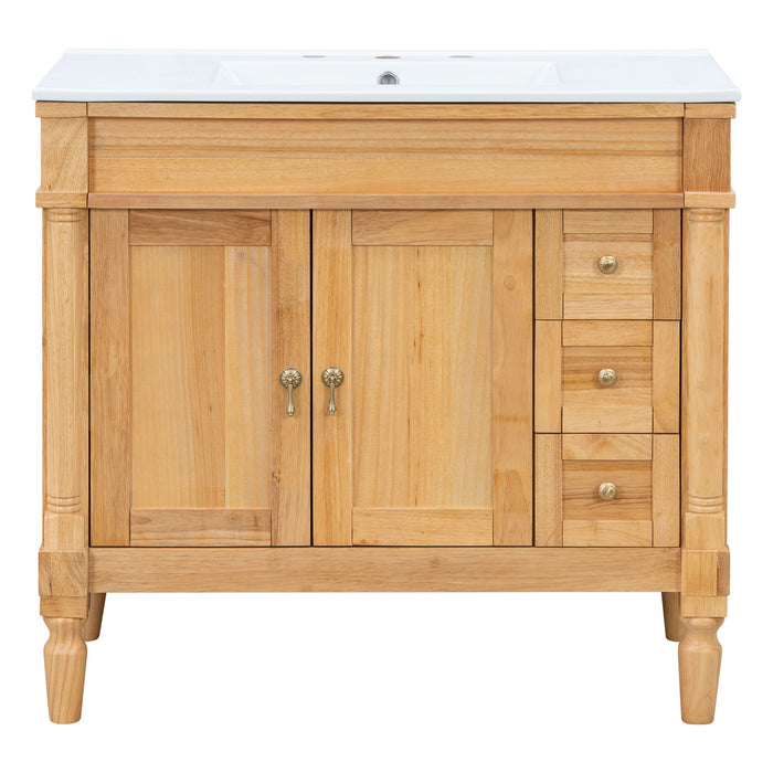 Modern Bathroom Vanity With Ceramic Sink, Soft Close Doors, Adjustable Shelves