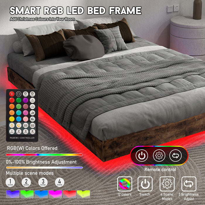 Platform Floating Bed Frame With RGB LED Lights