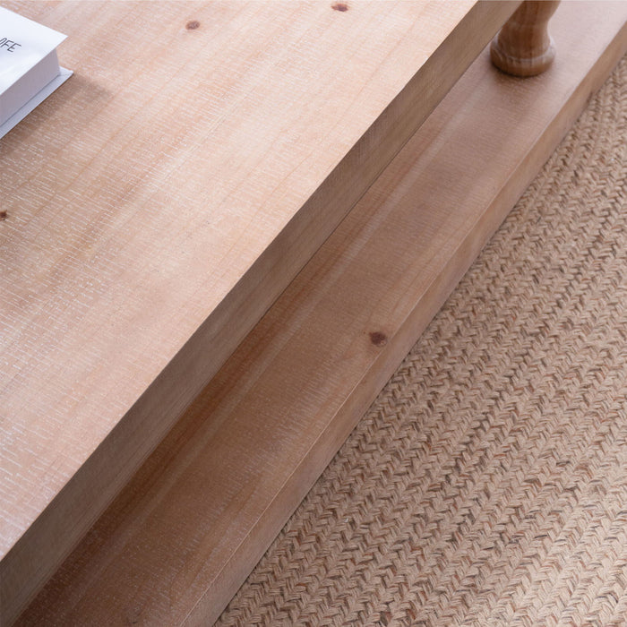 Rustic Solid Wood Coffee Table With Open Shelf, Modern Farmhouse Design - Light Natural / Natural