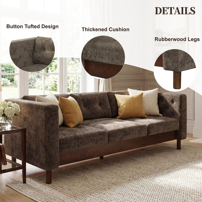 3 Seater Sofa With Square Arms, Tufted Pillow Back For Living Room