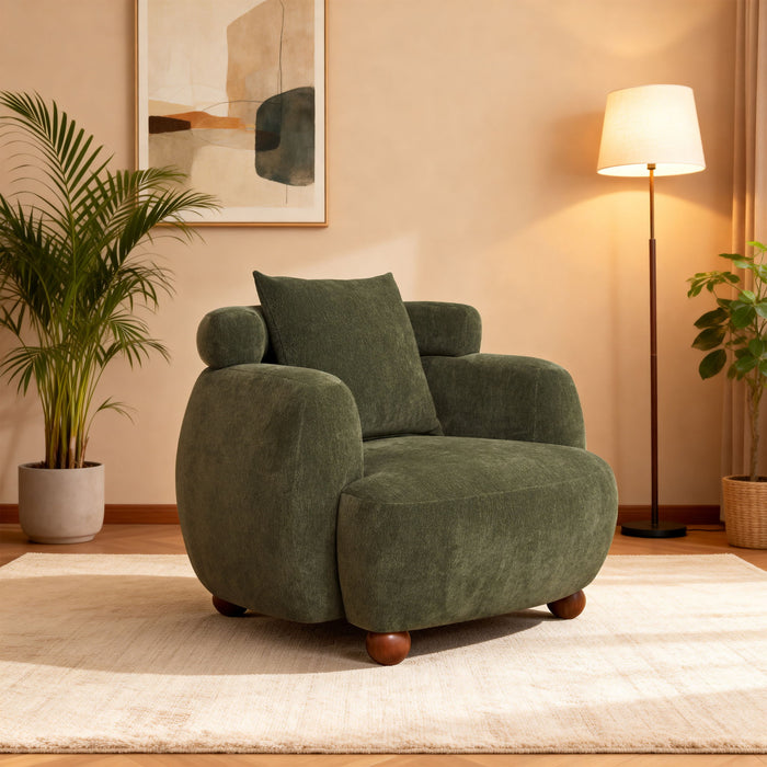 Clubchair, Bucket Chair, Decorative Sofa With Pillow, For Living Roon - Olive Green