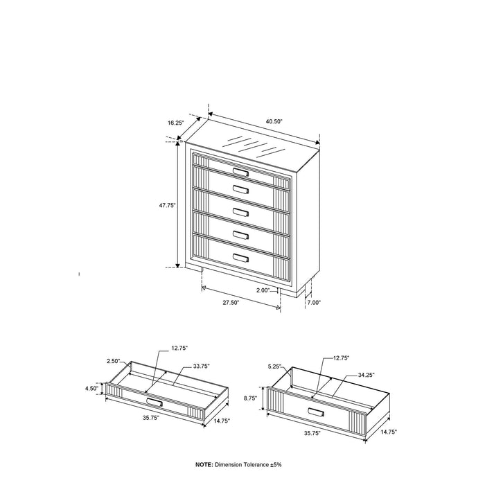 Isaiah - 5 Piece Bedroom Set With TV Lift-LED, Speakers And Fireplace