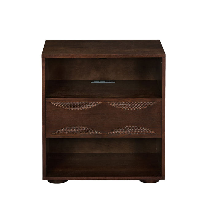 Nightstand With USB Ports & Outlet Hole, End Table With Drawer