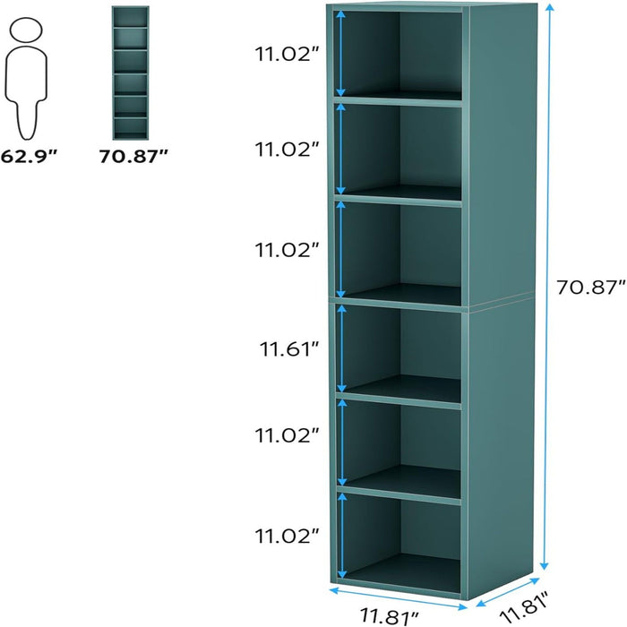 6 Tier Narrow Corner Cube Bookcase Storage, Freestanding Shelf With Open Cubes For Living Room