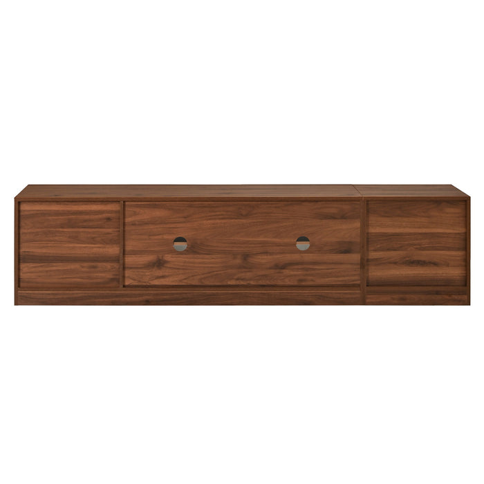 TV Stand, Media Console With Glass Doors And LED Lights, Adjustable Shelf Storage - Walnut