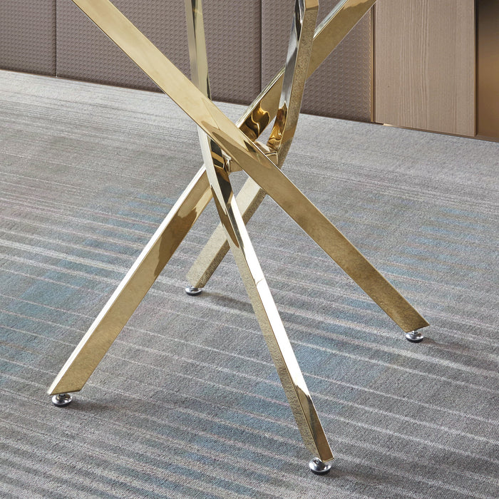 Contemporary Round Clear Dining Tempered Glass Table With Gold Finish Stainless Steel Legs - Gold
