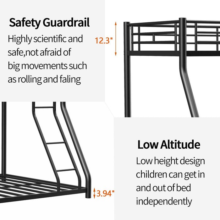 Bunk Bed Frame With Ladder And Guardrail, Heavy Duty Noise Free Design Metal Construction