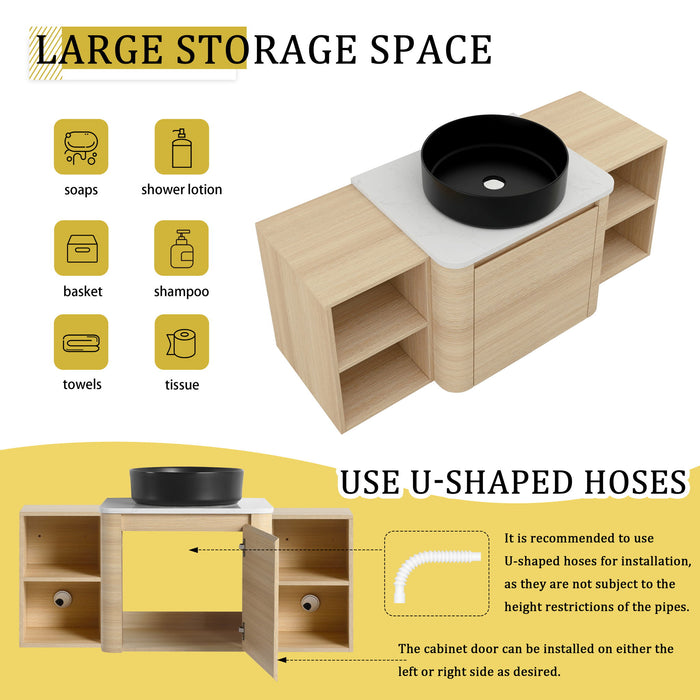 Mounted Bathroom Vanity With Art Sink, 2 Storage Shelves, Soft Close Door