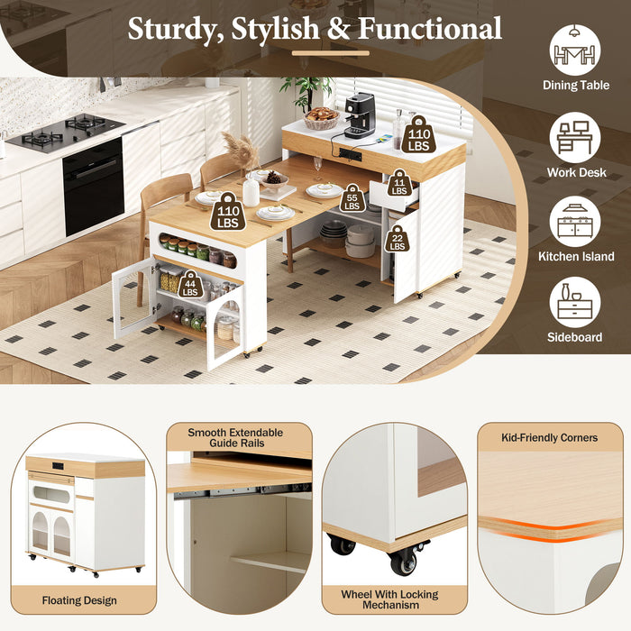 Extendable Dining Table With Folding Top, Rolling Kitchen Island With Drawers And Power Outlet