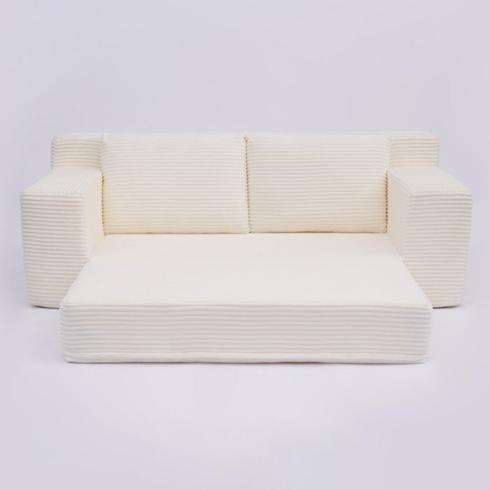 Loveseat Sofa, Comfortable Deep Seat Sofa Bed, Modern Small Corduroy Couch For Living Room Bedroom,Reversible Cushion With Pillows,No Assembly Required,White