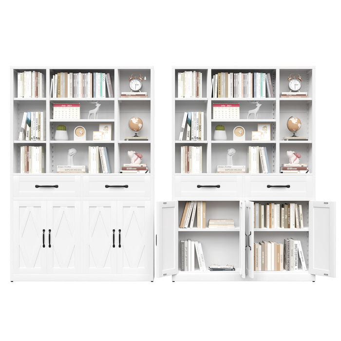 Industrial Bookcase Tall With Adjustable Shelves, Drawers & Doors