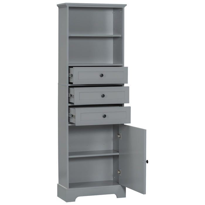 Tall Storage Cabinet With 3 Drawers And Adjustable Shelves For Bathroom