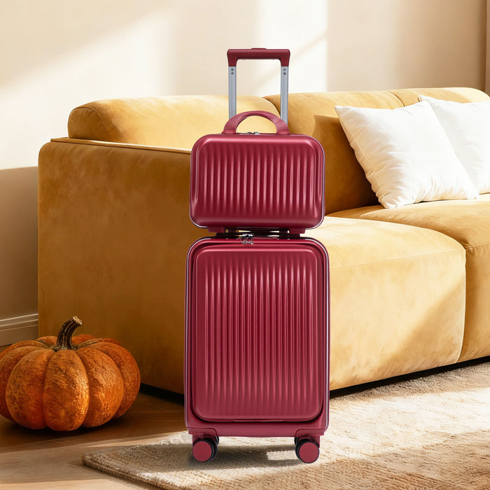 Luggage Set With Cosmetic Case, Combination Lock, Front Opening Design