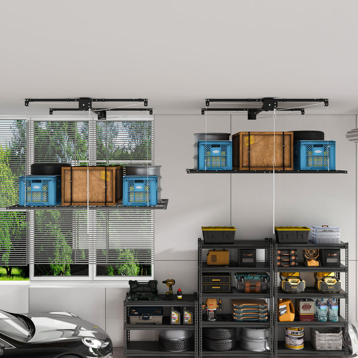 Overhead Garage Storage Rack For High Ceilings & Safety Lock - Black