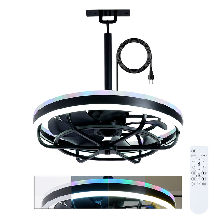 Ceiling Fan Light LED Light Source And Remote Control, 3000 - 6500K Dimmable LED Fan Light, 6 Speeds, For Living Room - Matte Black