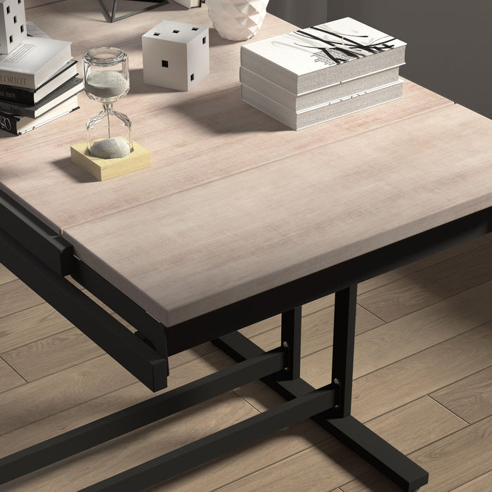 Solid Mahogany Wood Multifunction Convertible Dining Table, Free Switch Space-Saving Table, Shelf For Dining Room Or Kitchen - Beige / Black