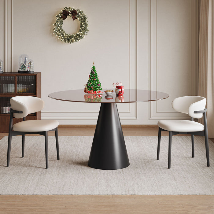 Round Dining Table - Black / Brown - Glass
