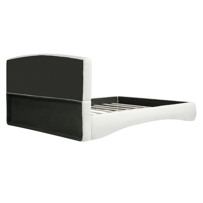 King Curved Upholstered Bed With Smart Ambient Lighting - Cream