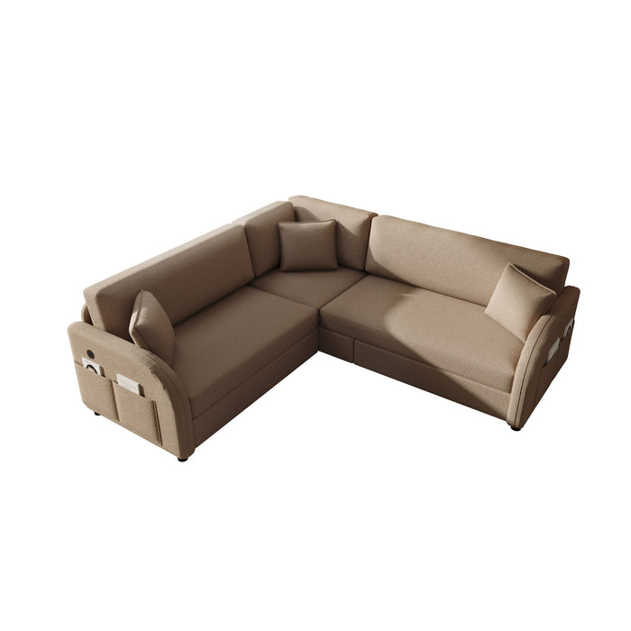 L-Shaped Couch With Pull-Out Bed, Oversize Convertible Sleeper Sofa With Side Pocket & USB Port