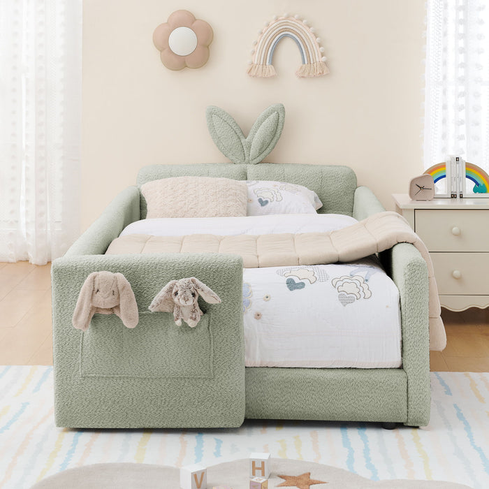 Cute Rabbit Ear Upholstered Platform Bed Frame With Safety Rail