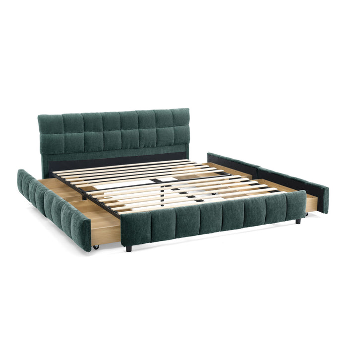 Modern Platform Bed Frame With Thick Chenille Fabric