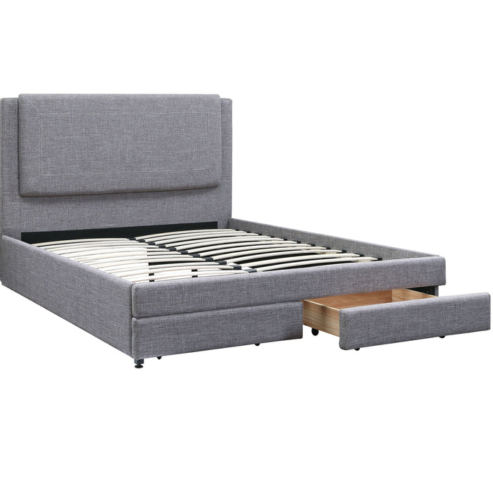 Contemporary Upholstered Bed With Storage Drawers