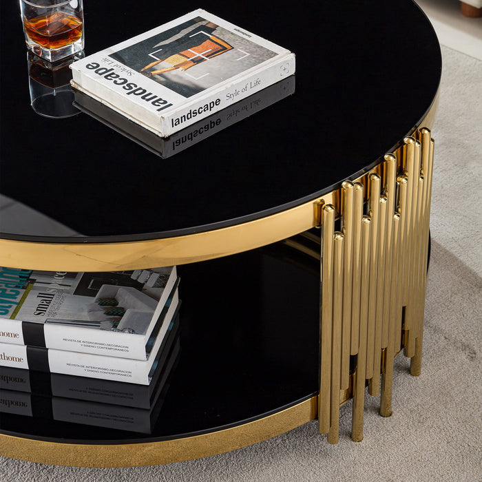 Round Double Tier Table With Flute Shaped Tube Legs