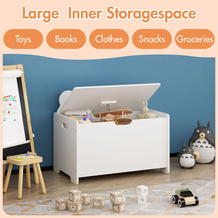 Toy Box With Bear Headboard, Organizer Storage Chest - White