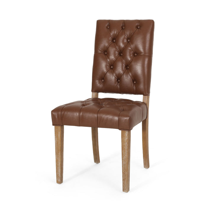 Sophisticated Dining Chair Set With Button Tufting - Light Brown / Weathered Wood
