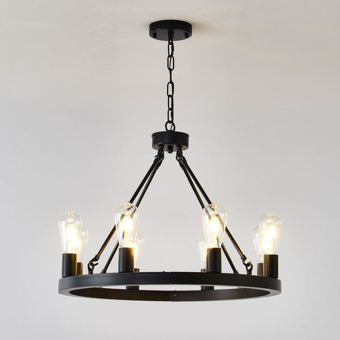6 Light (No Bulbs) Wagon Wheel Chandelier Farmhouse Modern Small Round Chandelier For Living Room Kitchen Island Foyer Hallway Entryway Bedroom Dining Room Light Fixture Ceiling Hanging - Matte Black